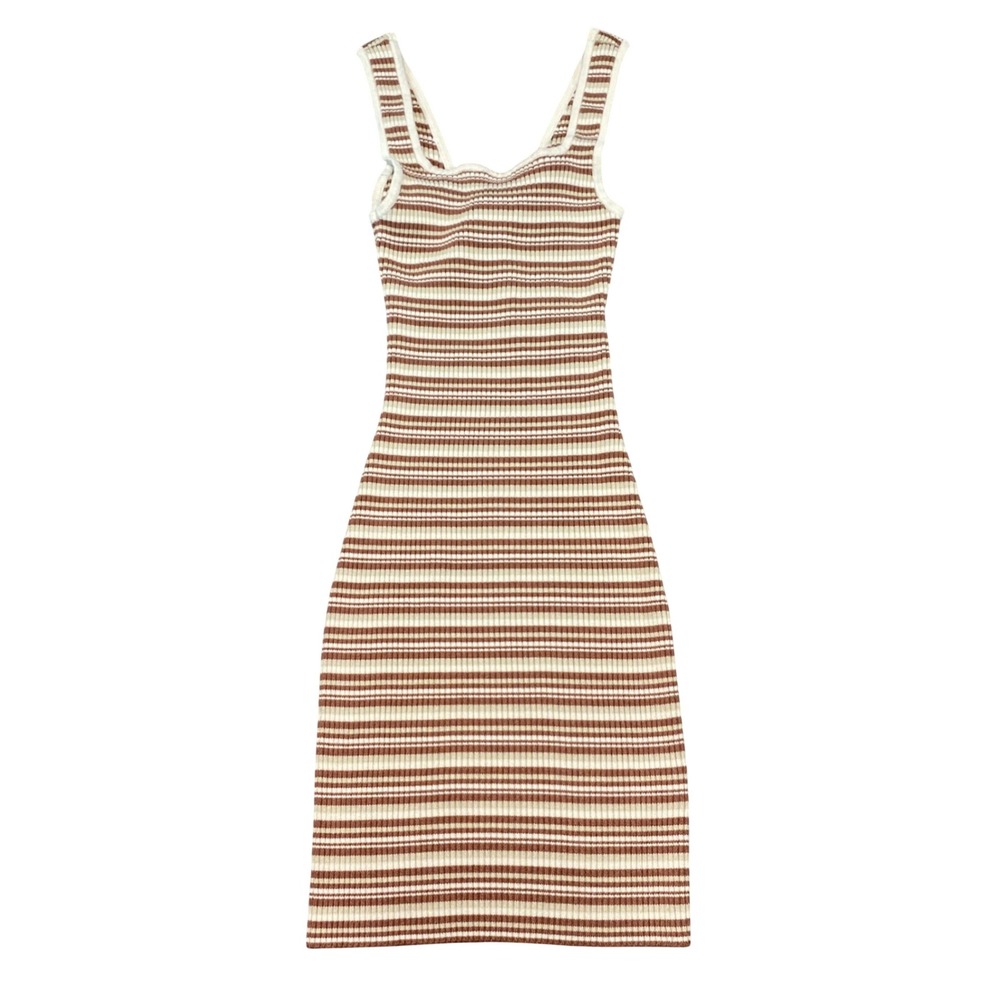 Abercrombie & Fitch Brown Striped Ribbed Knit Twist Back Midi Dress XST